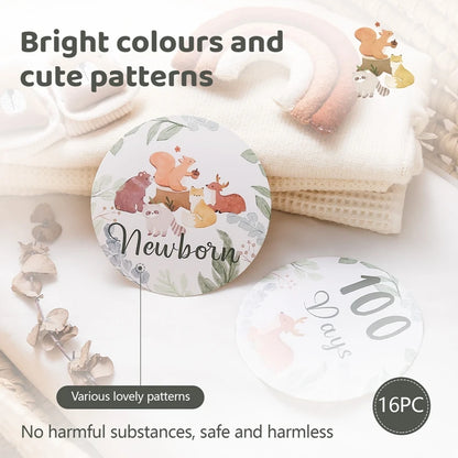 Newborn Baby Growth Milestones 0-12 Months Paper Card Photo Accessory Cartoon Animal Pictures Souvenir Props Baby's Birth Gift