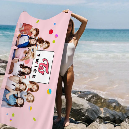 Kpop-T-Twices Beach Towel Cartoon Cute Summer Kids Large Bath Pool Beach Towel Microfiber Absorbent for Swimming Travel