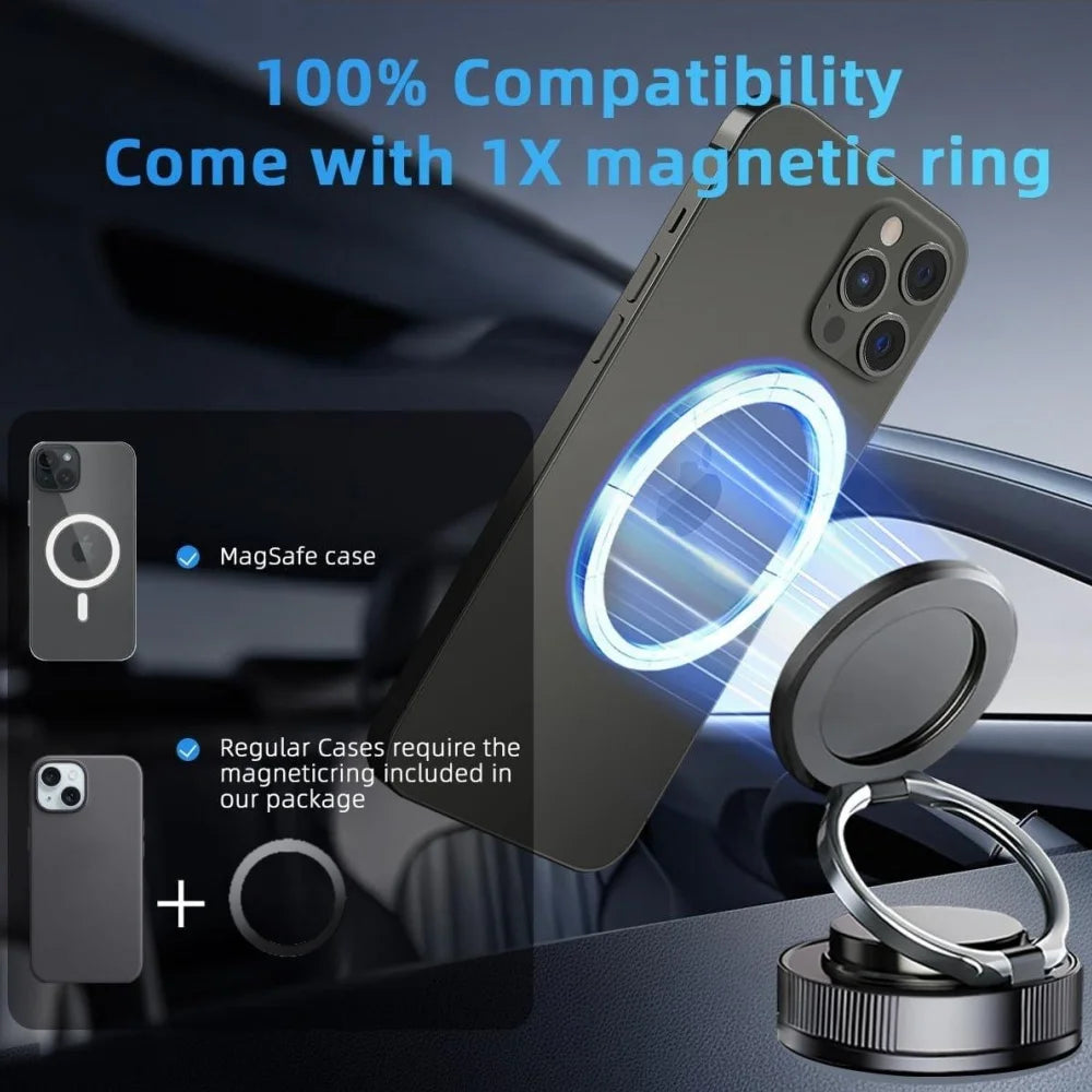 Universal 360° Rotating Magnetic Car Phone Mount - Dashboard & Windshield Compatible Holder for iPhone Android Smartphones