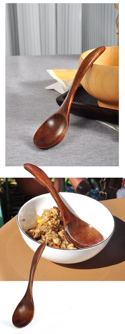 Japanese Wooden Spoon Long Handle Ramen Spoon Baby Eating Spoon Drinking Porridge Spoon Household Wood Tableware Round Spoon