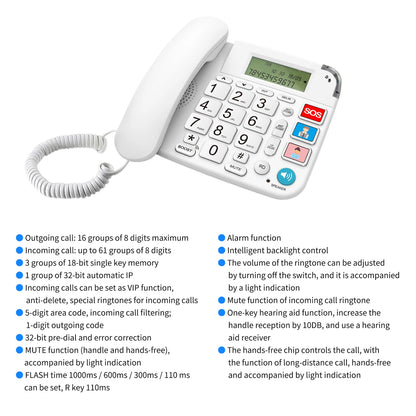 Corded Phone with Big Button Desk Landline Phone Telephone Support Hands-Free/Redial/Flash/Speed Dial/Ring Volume Control