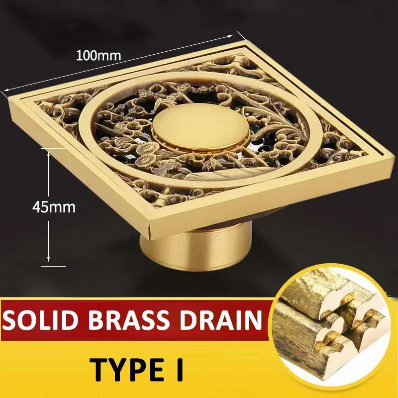 Antique Euro Square Floor Drains Deodorant Floor Drain Strainer Cover Brass Shower Hardware Bathroom Accessories Floor Drain