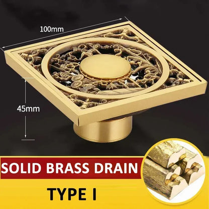Antique Euro Square Floor Drains Deodorant Floor Drain Strainer Cover Brass Shower Hardware Bathroom Accessories Floor Drain