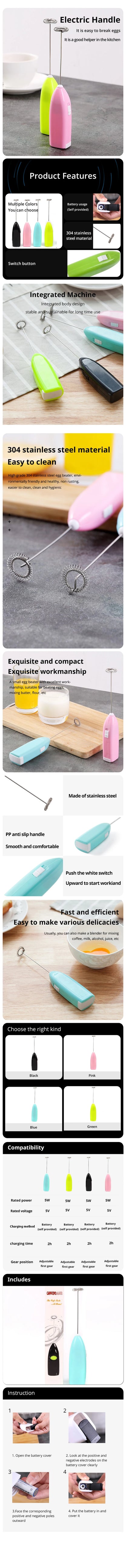 Electric Egg Beater Milk Frother For Coffee Household Kitchen Mini Stainless Steel Coffee Milk Tea Blender