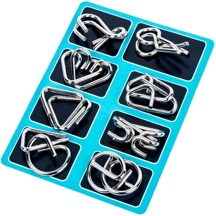 8Pcs/Set Metal Montessori Puzzle Wire Mind Brain Teaser Puzzles Children Adults Interactive Game Reliever Educational Toys