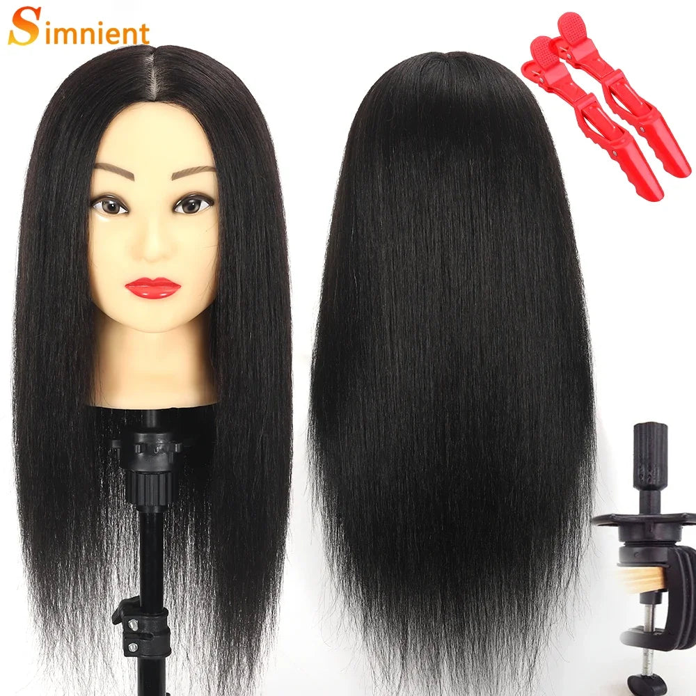 Female Mannequin Head with 22"100%Real Hair Cosmetology Manikin Head Hairdressing Practice Cutting Styling Training Doll Heads