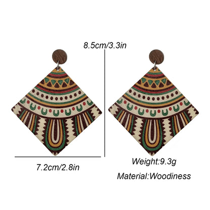 Bohemian Ethnic Big Colorful Painted Wooden Earrings for Women Creative Design Geometric Statement Dangle Earring Female Jewelry