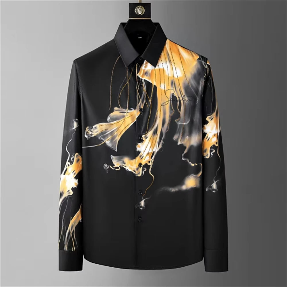 Luxury Printed Shirt Men's Long Sleeve Slim Casual Shirt High Quality Fashionable Popular Korean Extra Large Size Men's XS-6XL