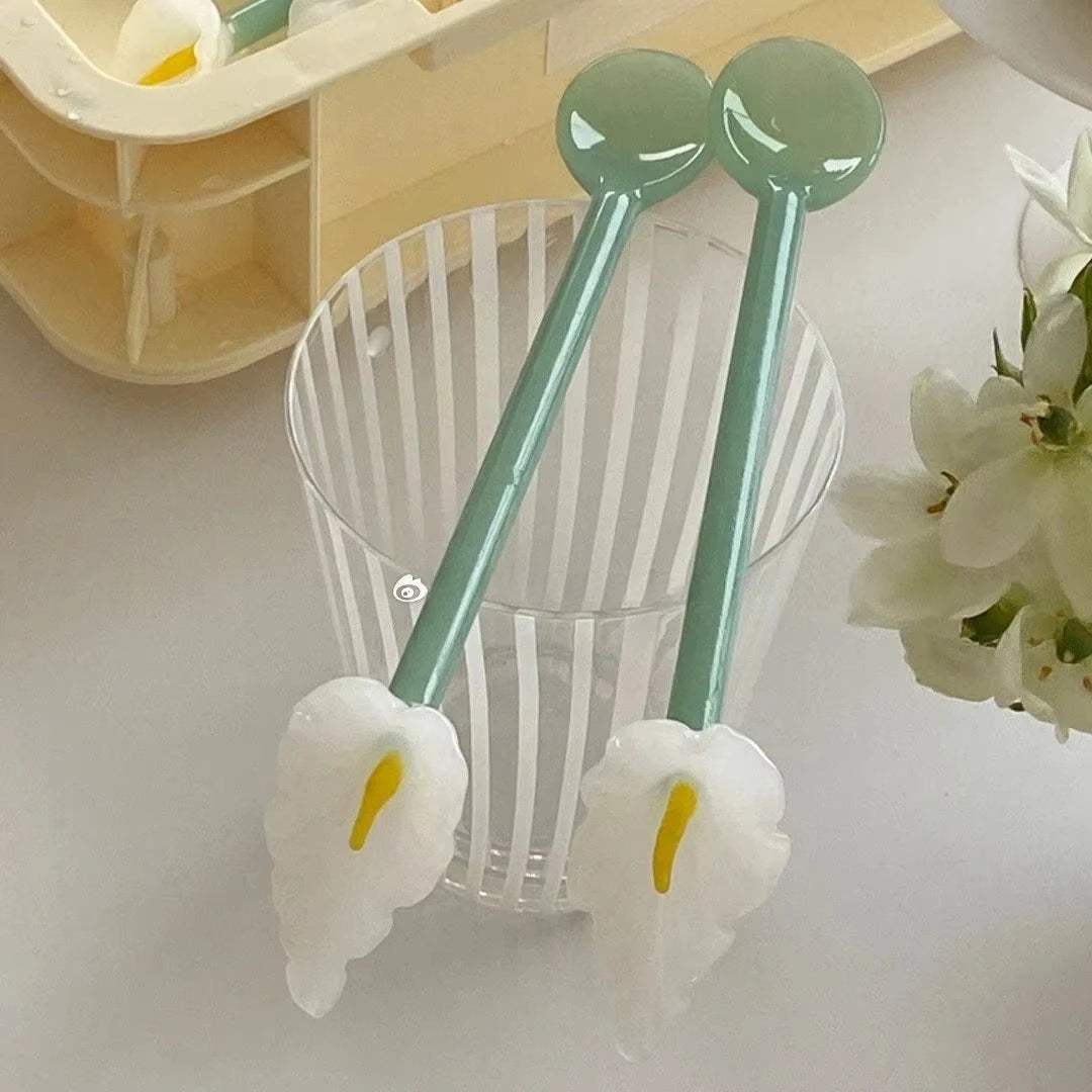 Calla Lily Animals Cartoon Bear Glass Spoon Dessert Spoon Coffee Glass Stir Spoon  Long Handle Spoon Yogurt Spoon