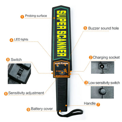 Black Metal Detector Handheld Metal Detection Outdoor Gold Finder Portable Scanner Depth Wall Detector Safe Checking