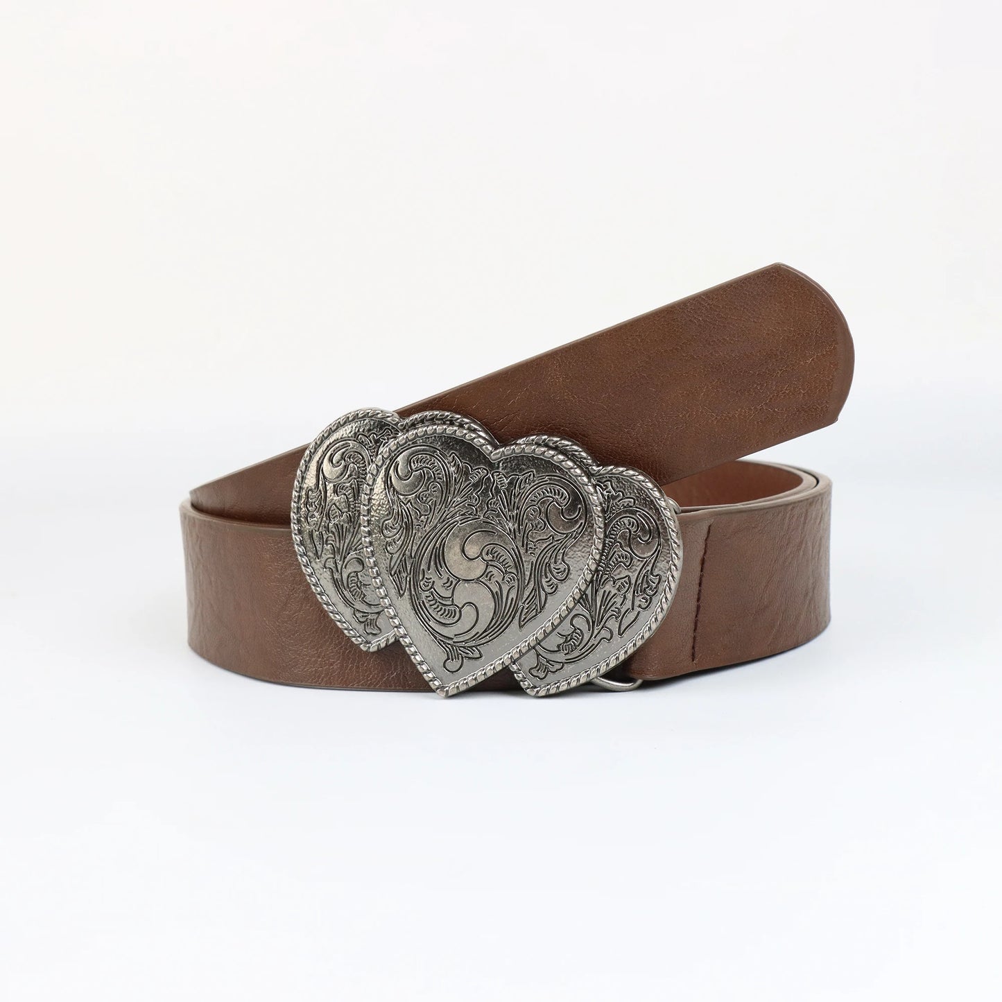 Vintage Heart Leather Belt Love Buckle Retro Embossed Belt Men's Pattern Belt Ethnic Belt Western Jeans Belt Goth