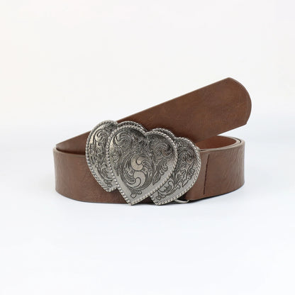Vintage Heart Leather Belt Love Buckle Retro Embossed Belt Men's Pattern Belt Ethnic Belt Western Jeans Belt Goth