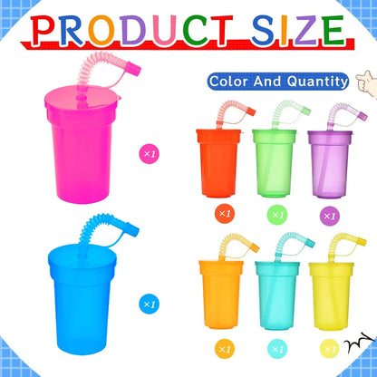 8/16/24pcs Neon Sipper Cups, Spill-Proof Cups with Lids and Straws - Ideal for School Events, Themed Parties, and Birthday Party