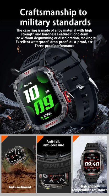 2024 New Durable Military Smart Watch Bluetooth Call Outdoor Sports Track Tracker Men's and Women's Smartwatches LED Flashlight
