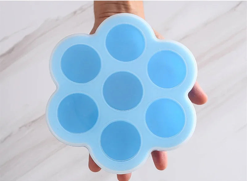 7 Holes Reusable Silicone Baby Food Freezer Tray Crisper Egg Bite Mold BPA Free Storage Baby Food Storage Containers With Lid