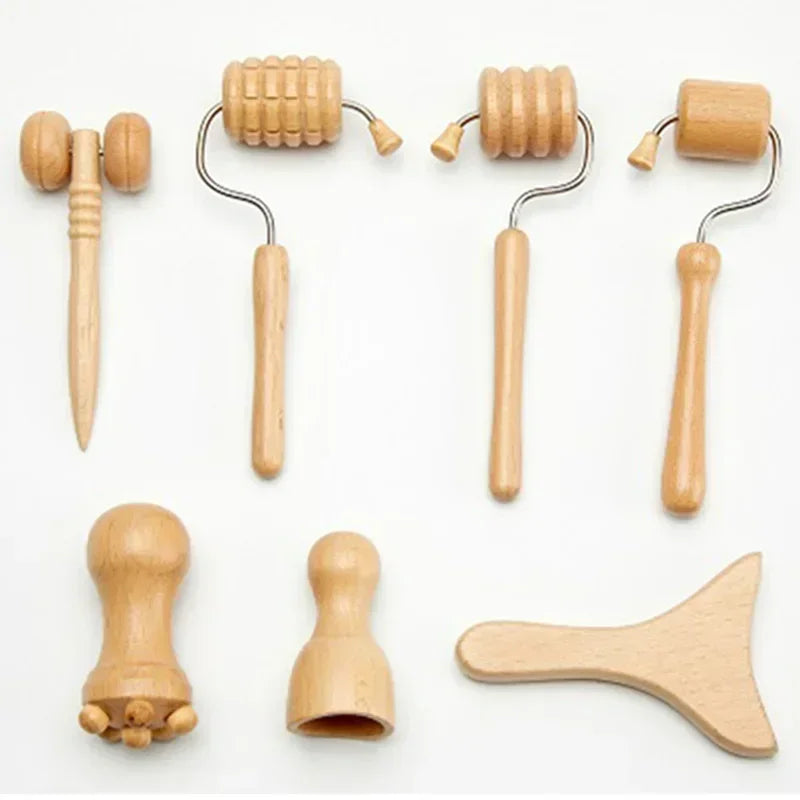 Wooden Face Massage Tools Set Maderoterapia Kit Face Sculpting Tool Skin Care Facial Massager Cupping Contouring Facial Roller