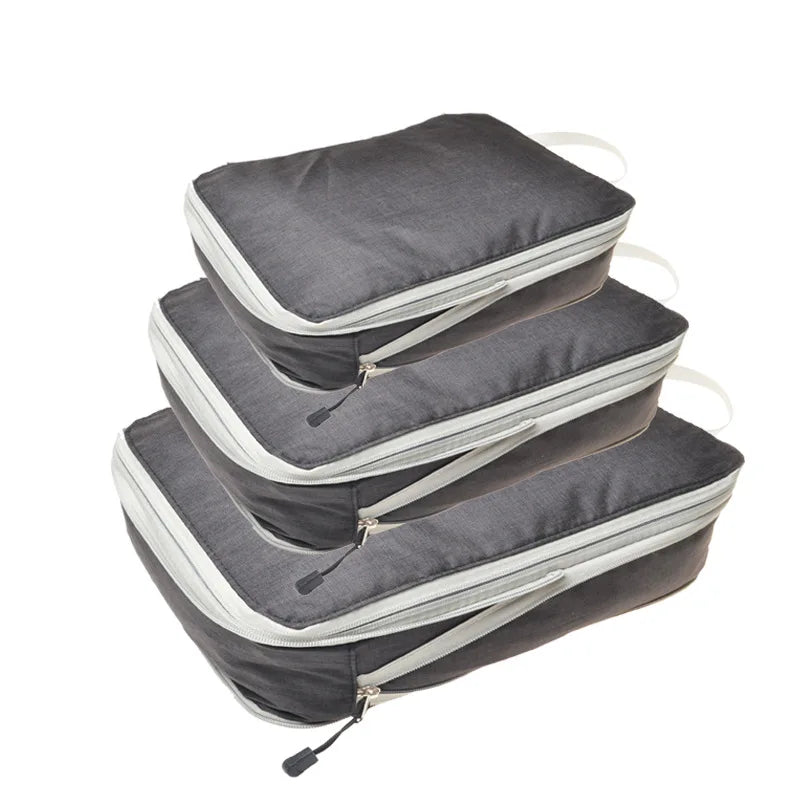 Foldable Compressible Packing Cubes, Waterproof Travel Storage Bag, Nylon Suitcase, Portable with Handbag, Luggage Organizer