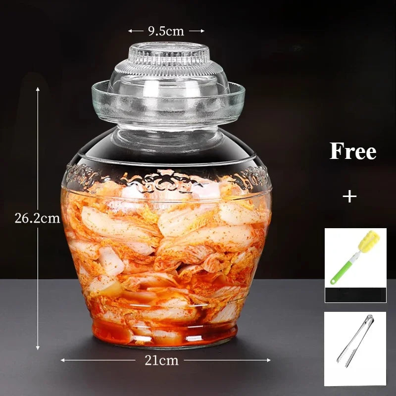Traditional Fermenting Kit Crock with Water Seal Airlock Lid, for Pickles Kimchi Sauerkraut,Glass Jar with Lid Fermentation Jar