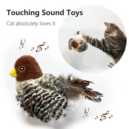 Interactive Cat Toys Electric Squeaky Simulation Bird Plush Cats Pets Teasing Toys with Feather Catnip Kitten Chirping Bird