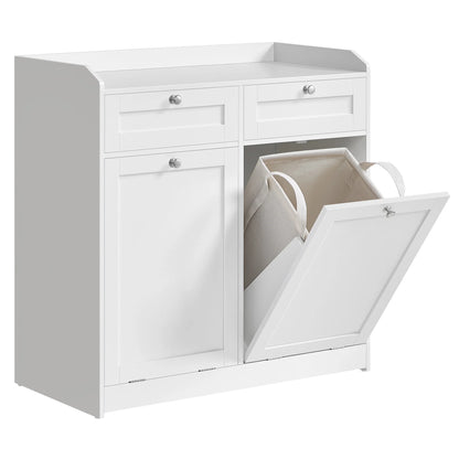 VASAGLE Bathroom Cabinet with Laundry Baskets, Bathroom Storage Unit with 2 Drawer and 2 Laundry Hampers