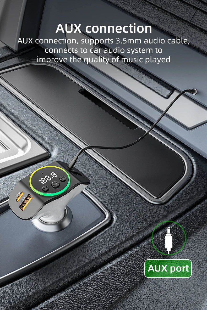 PD30W+QC3.0 Bluetooth 5.3 Car MP3 Player FM Transmitter Wireless Handsfree U Disk Play Music USB Type-C Car Fast Charger Adapter