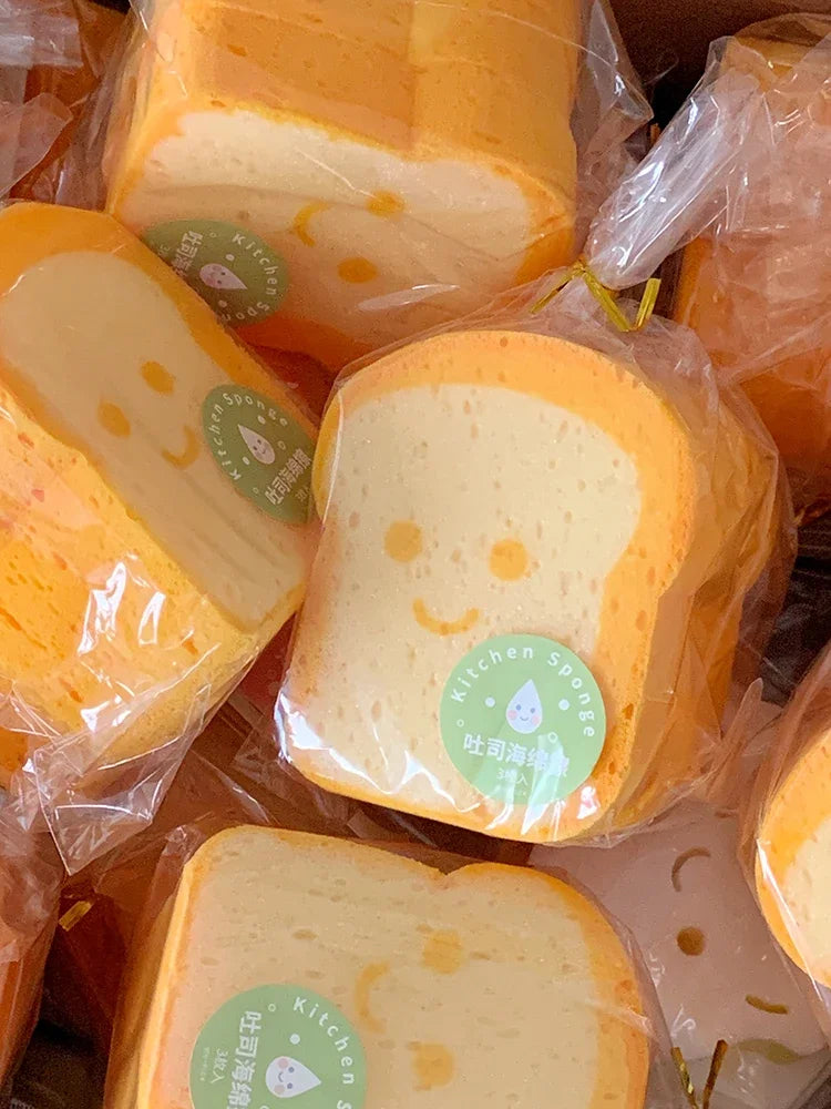 Cute Magic Sponge Kitchen Cleaning Tools Gadgets Dishwashing Sponges Egg Toast  Kawaii Items  Bathroom Dishwasher