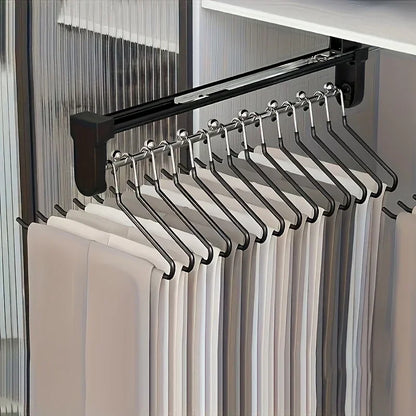 1pc Pull-Out Clothes Storage Rod Adjustable Foldable Metal Hanging Rail for Wardrobes Space-Saving Organizer Drying Racks