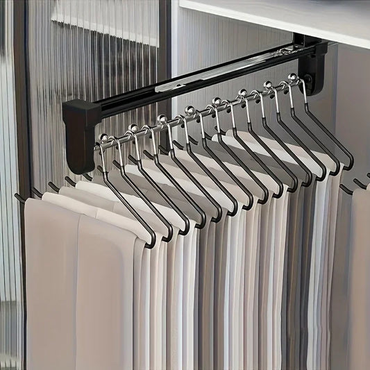 1pc Pull-Out Clothes Storage Rod Adjustable Foldable Metal Hanging Rail for Wardrobes Space-Saving Organizer Drying Racks