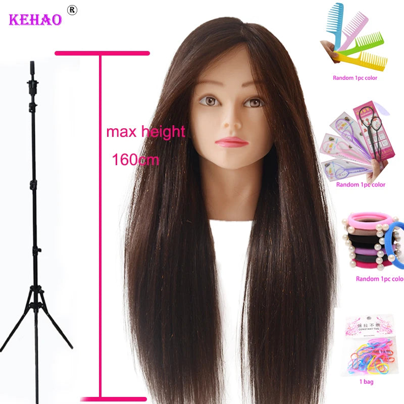 85%Real Hair Doll Head For Hairstyle Professional Training Head Kit Mannequin Head Styling To Practice Hot Curl Iron Straighten