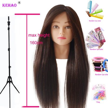 85%Real Hair Doll Head For Hairstyle Professional Training Head Kit Mannequin Head Styling To Practice Hot Curl Iron Straighten