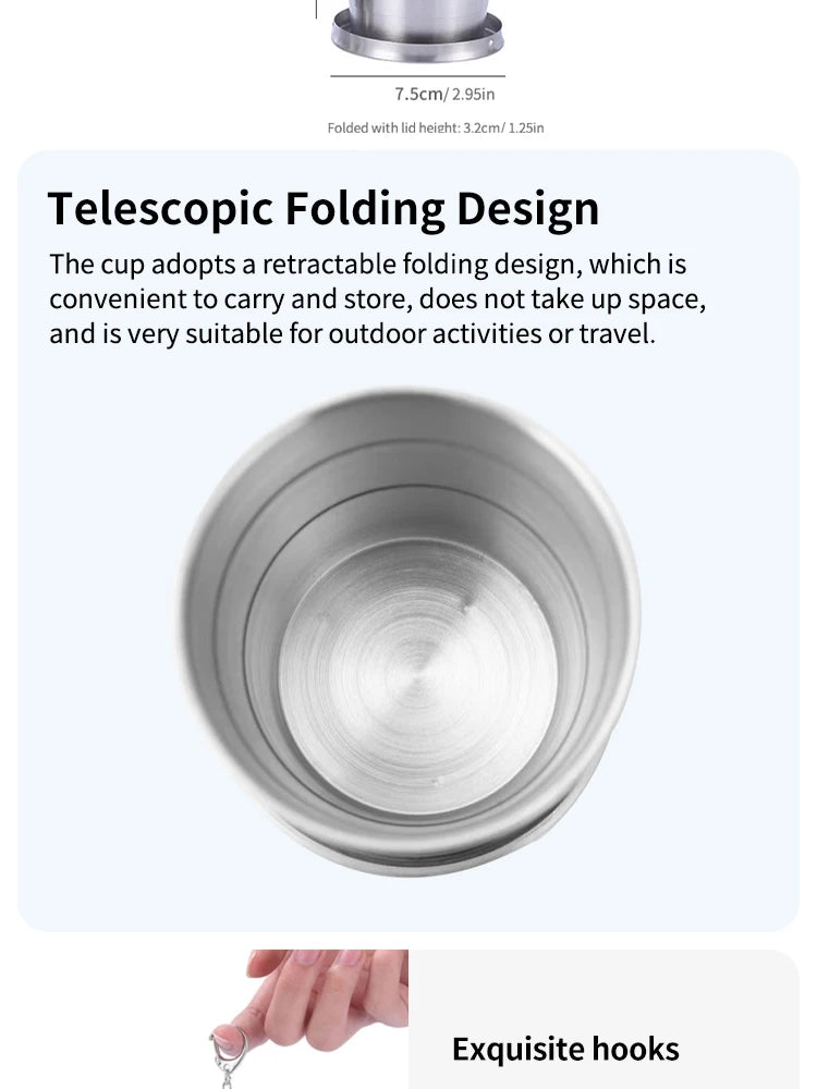 Outdoor Portable Outdoor Camping Portable Metal Stainless Steel Telescopic Cups Folding Cups Drinks Cups.