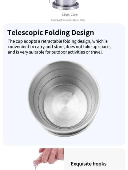 Outdoor Portable Outdoor Camping Portable Metal Stainless Steel Telescopic Cups Folding Cups Drinks Cups.