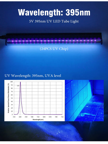 5V 395nm UV LED Tube Light For Black Light Bar Light Effect Party Light Stage Lighting DC5V USB Tube Light