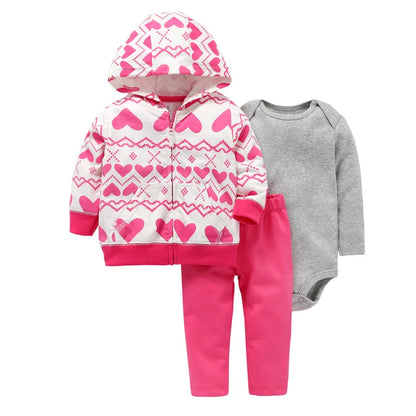 Babys 3pcs/sets Boys Casual Jacket Cotton Coat Girls Bodysuits Sports Trousers Long Pants