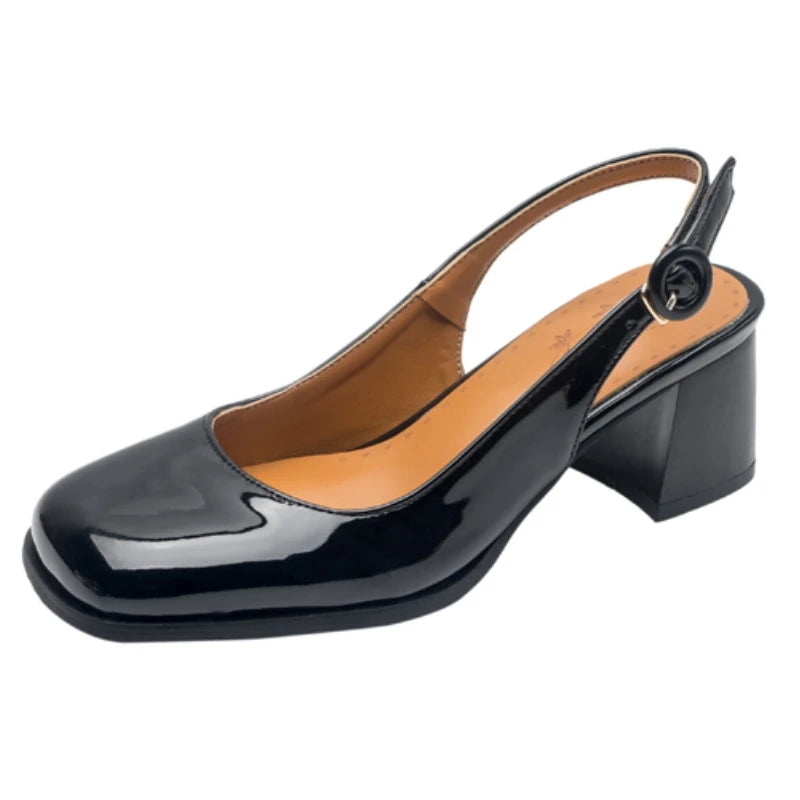 Fashion Slingback Sandals Shoes Women Block Heels Close Toe Party Office Shoes Ladies Elegant Short Heeled Silver Mules Shoes