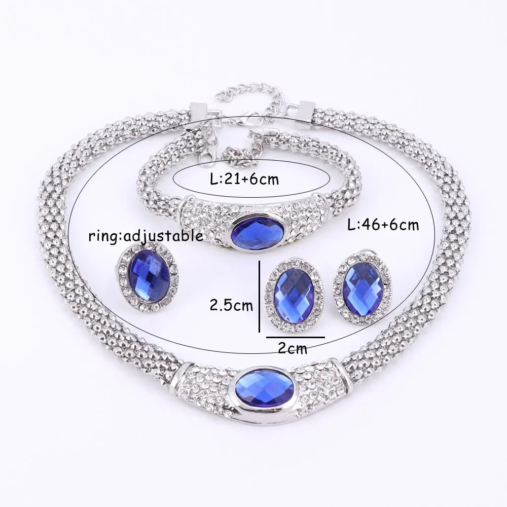 Party Accessories Wedding  Jewelry Sets For Women Pendant Statement African Beads Crystal Necklace Earrings Bracelet Ring