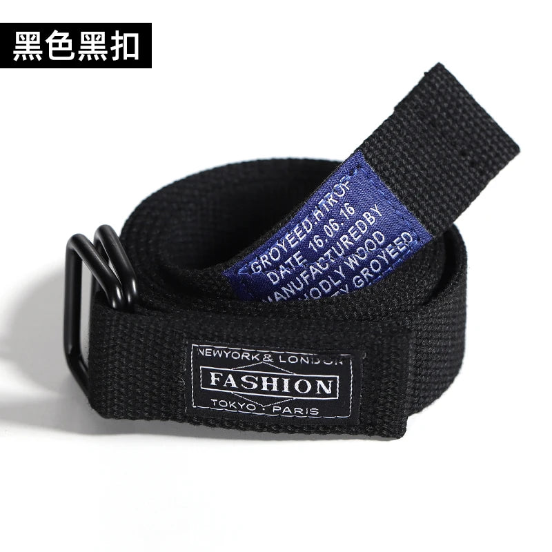 Double-loop belt men and women belt INS double-loop tide double-loop canvas Korean version of young students casual outdoo