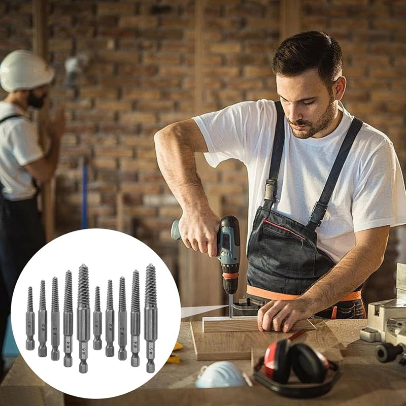 Screw Extractor Set,10 Pcs Screw Extractor,1/4Inch Hex Shank Broken Screw Extractor,Screw Remover & Extractor Bit Set