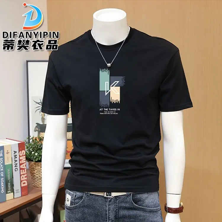 Men's T-shirts, Summer Round Neck Printed Trendy Men's Casual Versatile Short Sleeve Tops