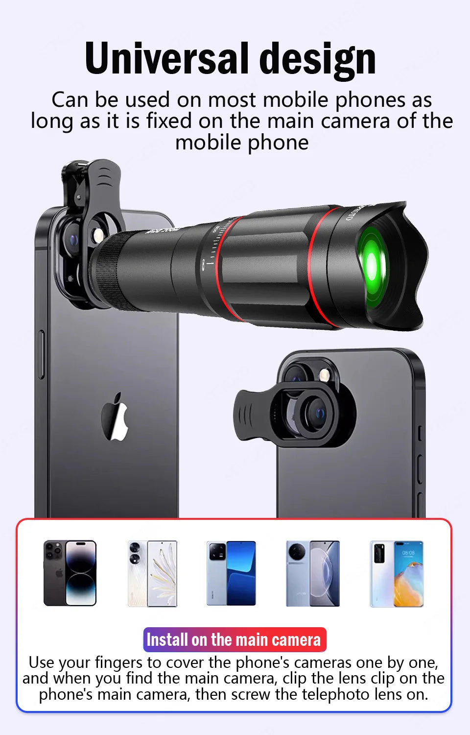 25X Phone Telephoto Lens Kit Phone Holder Portable Tripod Stabilizer Highpower Zoom Concerts Contest Outdoor Observation Animal