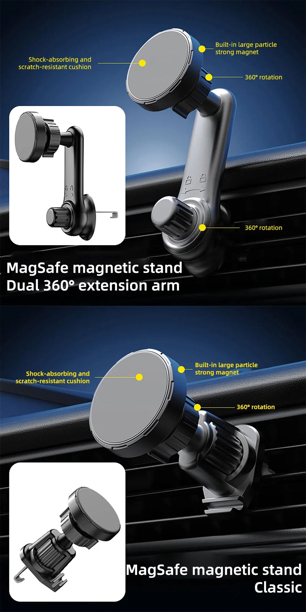 Magnetic Car Phone Holder with Hook Air Outlet Mobile Phone Holder Stand 360° Rotate Magnet Mount Bracket In Car For iPhone Xiao