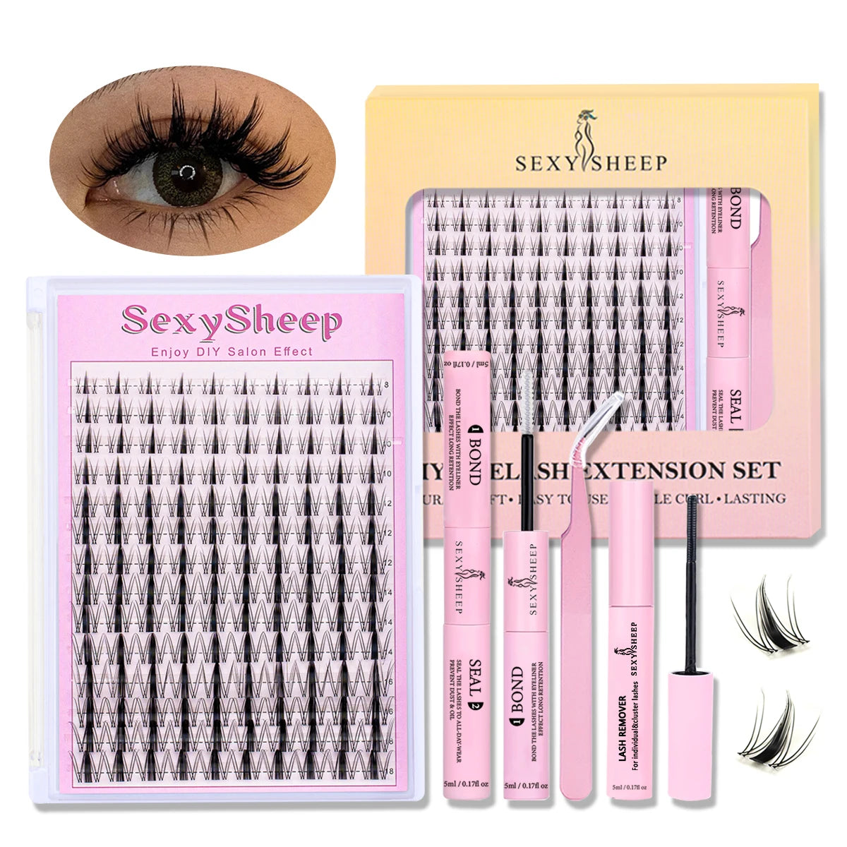 DIY Lash Extension Kit 140pcs Natural Lash Clusters Individual Eyelashes Kit with Lash Bond & Seal and Lash Tweezers