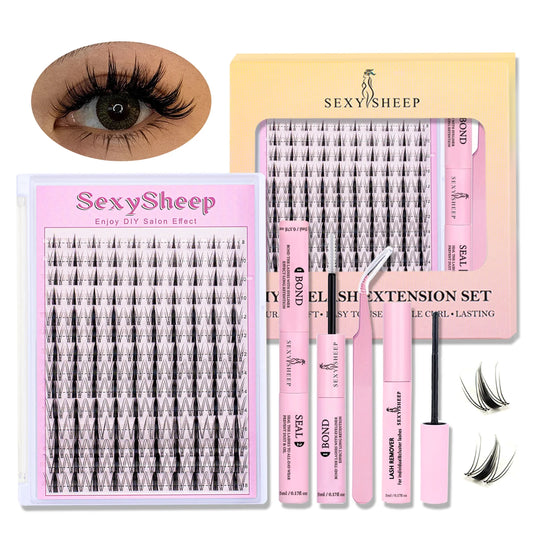 DIY Lash Extension Kit 140pcs Natural Lash Clusters Individual Eyelashes Kit with Lash Bond & Seal and Lash Tweezers