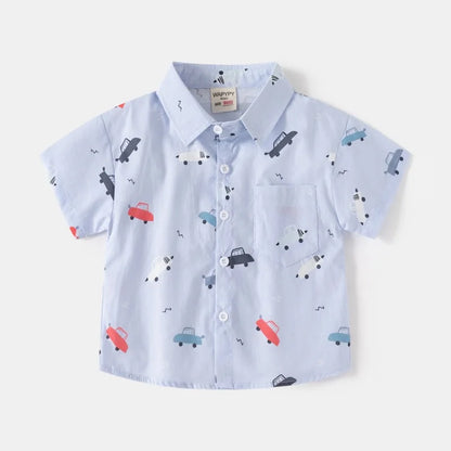 Fashion Baby Shirts 6 to 12 18 24 Months Toddler Boys Shirts Cotton Cars Lion Print Shirt for Boy Blue White Yellow Kids Clothes