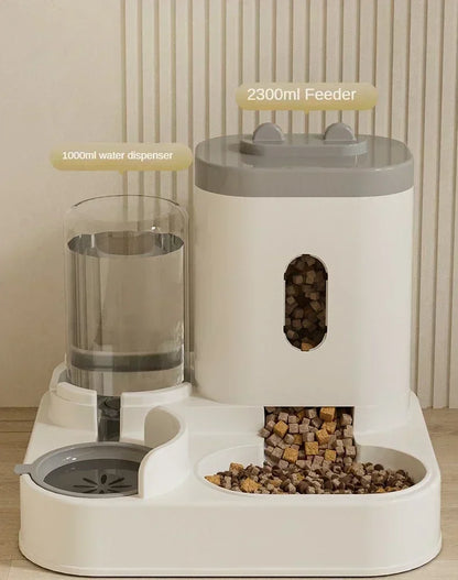 Automatic Cat Dog Feeder with Water Fountain Large Capacity Elevated Bowl Anti-Tip Design for Pets Drinker Accessories