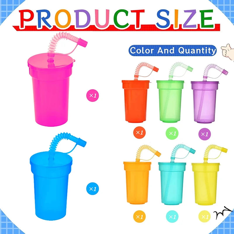 8/16/24pcs Neon Sipper Cups, Spill-Proof Cups with Lids and Straws - Ideal for School Events, Themed Parties, and Birthday Party