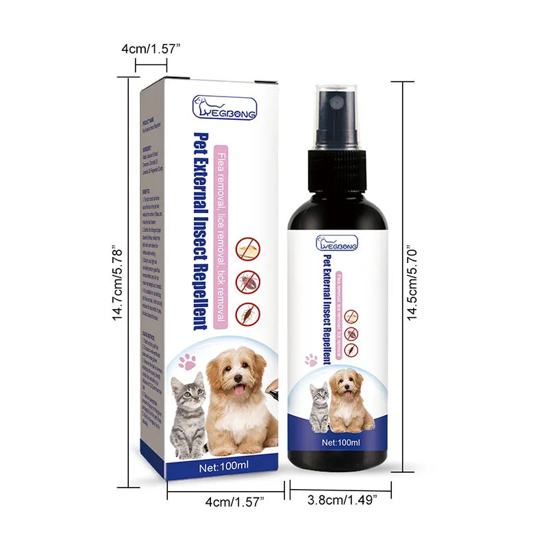 Pet Dog Cat Anti Flea Drops 100ml Insectcide Flea Lice Remover Spray Insect Repellent Soothing Home and Cats Dogs Prevent Ticks