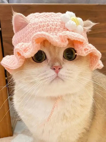 Handmade Pet Hat Pet Party Cosplay Headwear Puppy Kitten Knitted Hat Pet Headgear Decoration Pet Product Funny Pet Accessories