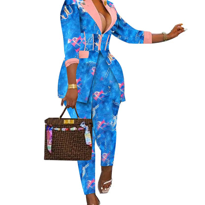 Women Two Piece Sets Outfits Elegant Tweed Slim Long Trousers Short Coat Tops Lady Clothes Formal Business Office Work Suits