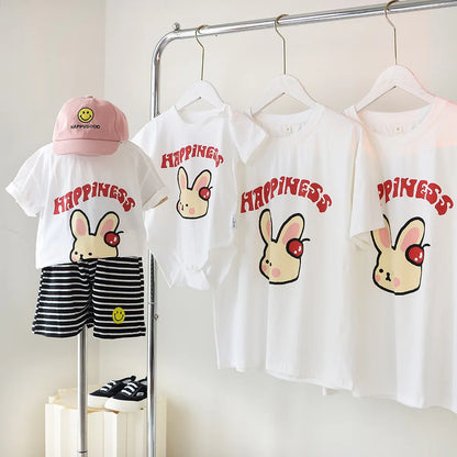 Family Cute Matching T Shirts Parent-child Rabbit Clothes Funny Dad Mom and Son Daughter Cotton Tees Tops Baby Newborn Bodysuit